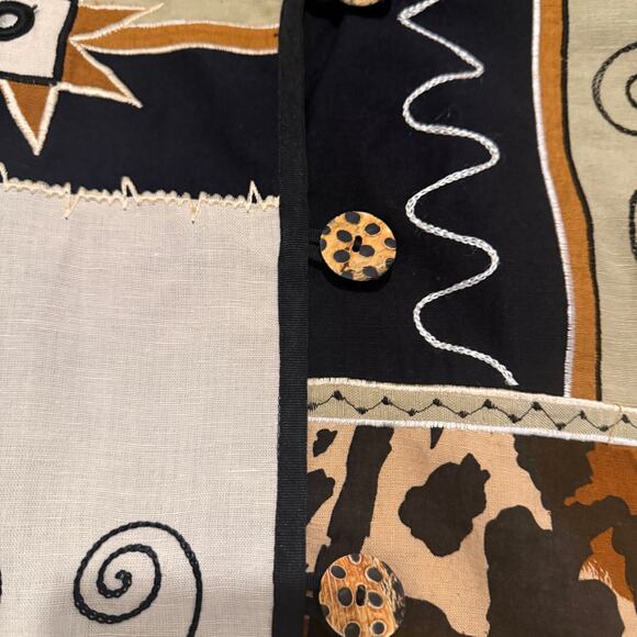 Vintage Indigo Moon Patchwork Boho Jacket XS Oversized Artsy Indie Cotton Linen - Picture 5 of 8